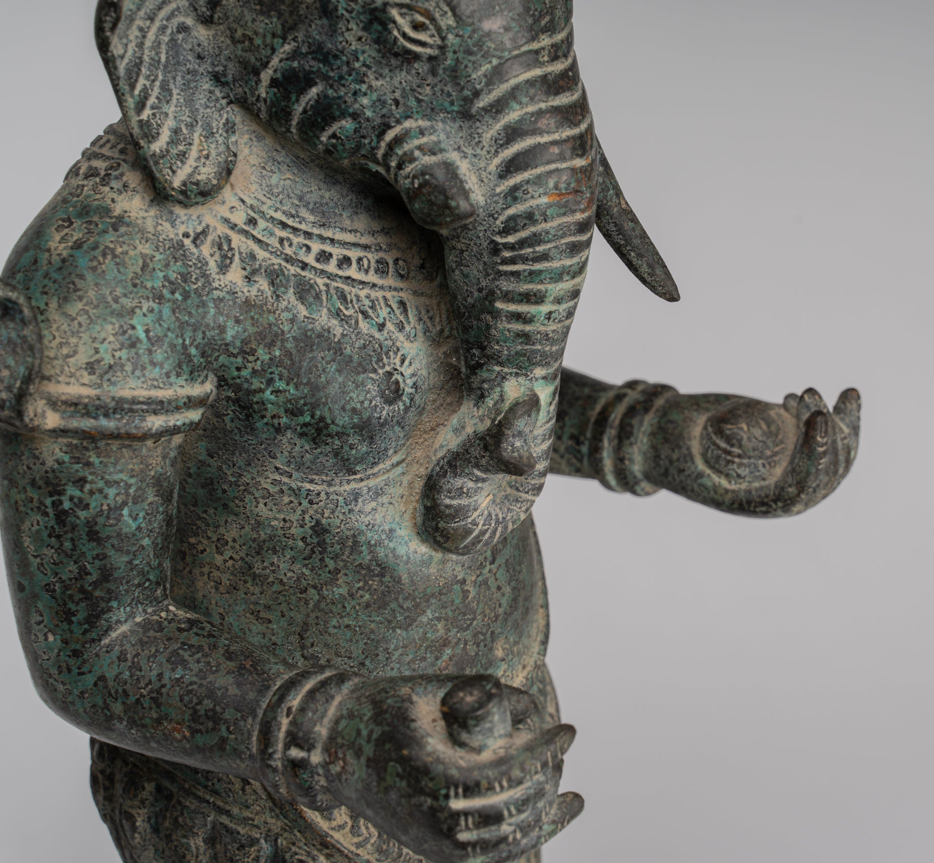 Ganesha Statue - Antique Khmer Style Mounted Standing Bronze Angkor Wat Ganesha Statue - 57cm/23"