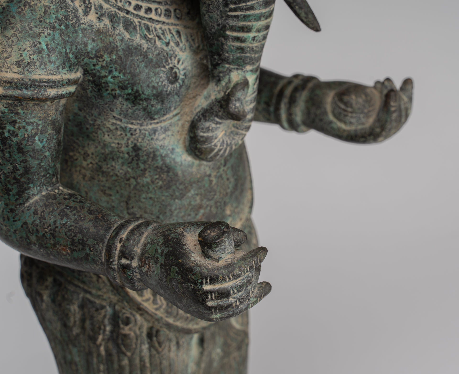 Ganesha Statue - Antique Khmer Style Mounted Standing Bronze Angkor Wat Ganesha Statue - 57cm/23"