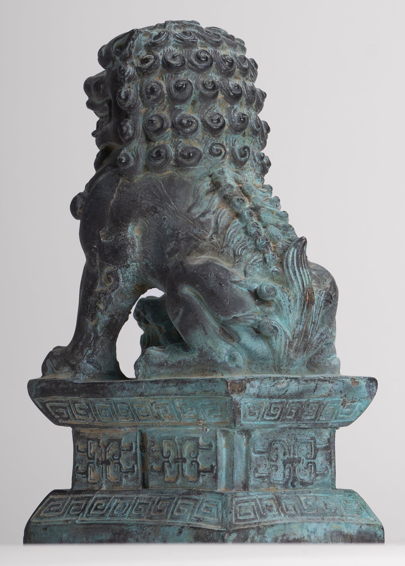 Antique Chinese Style Bronze Temple Guardian Lions Shishi Lions Foo Dogs Imperial Lions (Pair) - 16.5cm/7"