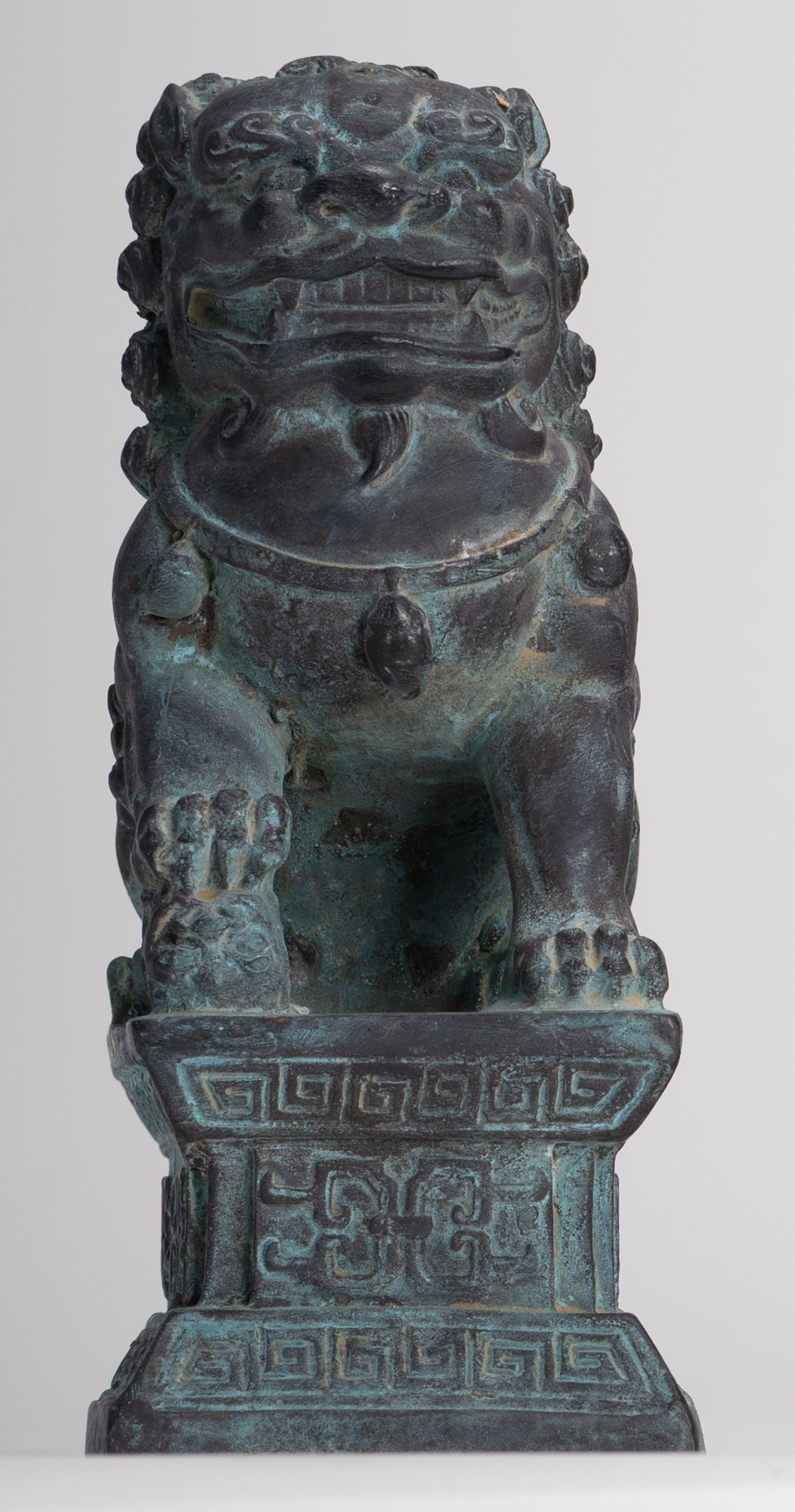 Antique Chinese Style Bronze Temple Guardian Lions Shishi Lions Foo Dogs Imperial Lions (Pair) - 16.5cm/7"