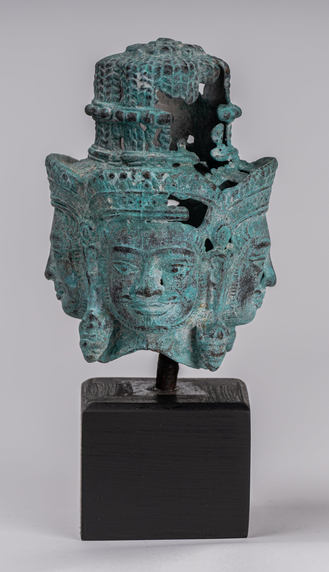 Estatua de Brahma - Cabeza de bronce de bronce montado en el estilo jemer antiguo - Creación de dios hindú - 18 cm/7 "