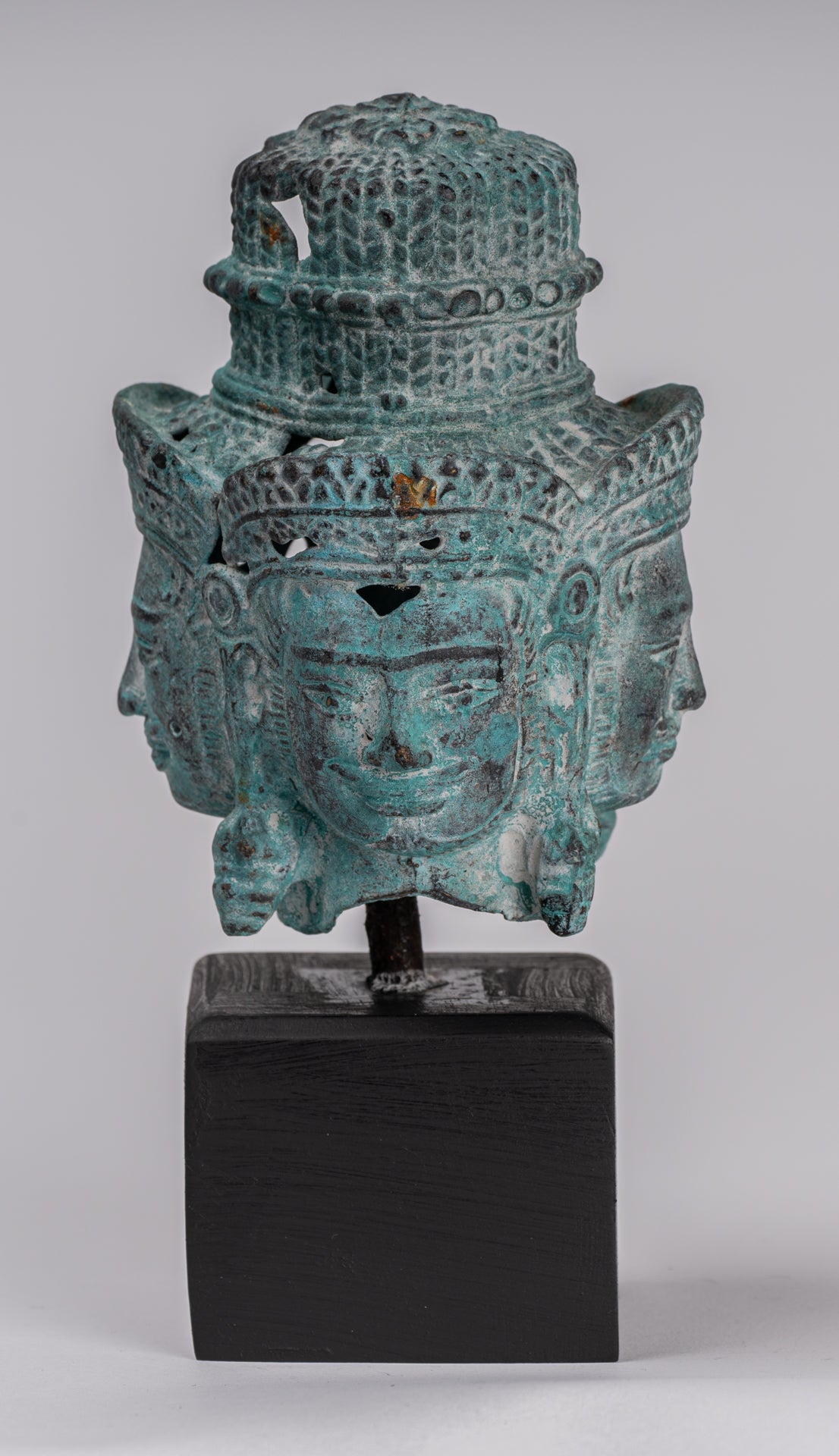 Estatua de Brahma - Cabeza de bronce de bronce montado en el estilo jemer antiguo - Creación de dios hindú - 18 cm/7 "