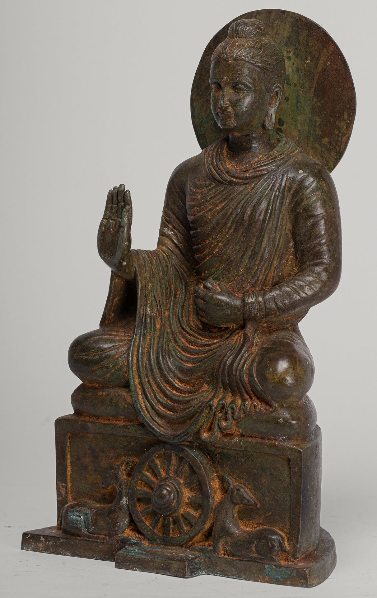 Indian Buddha Statue - Antique Gandhara Style Bronze Protection Buddha Statue - 35cm/14"