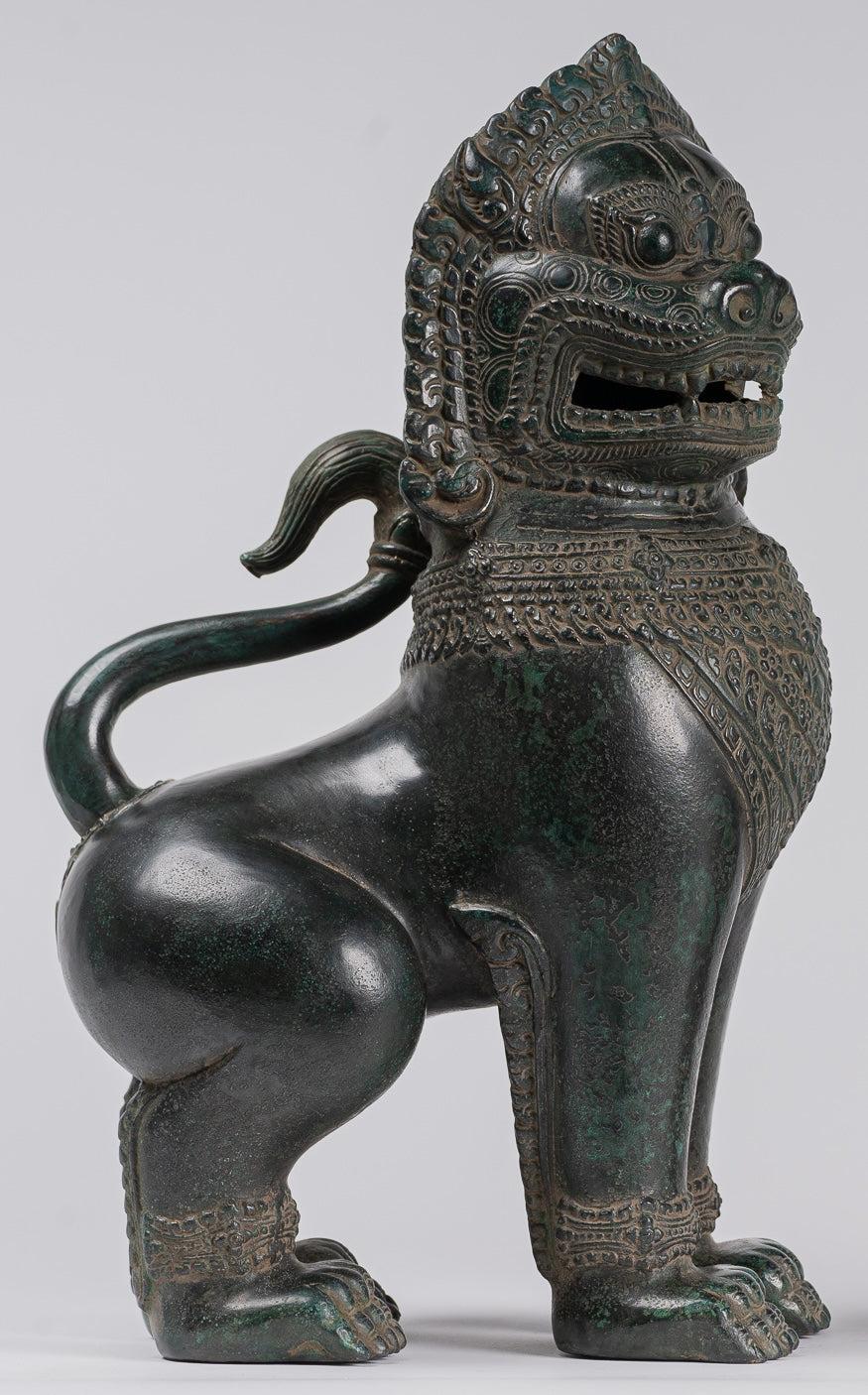 Temple Lions - Antique Khmer Style Bronze Standing Temple Guardians or Lions - 38cm/15"