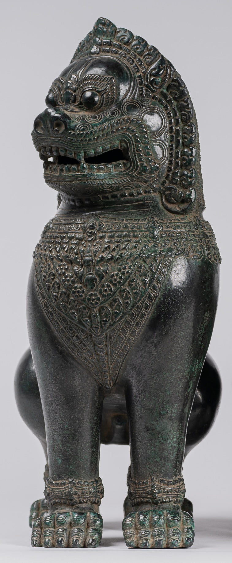 Temple Lions - Antique Khmer Style Bronze Standing Temple Guardians or Lions - 38cm/15"