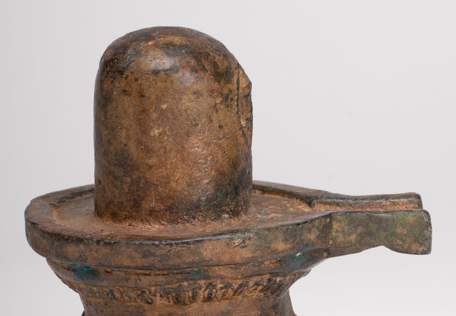 Linga - Antique Indian Style South Asia Bronze Shiva Linga / Lingnum & Yoni - 13cm/5"