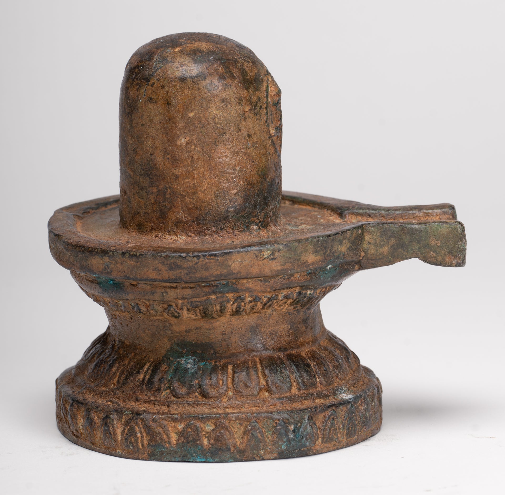 Linga - Antique Indian Style South Asia Bronze Shiva Linga / Lingnum & Yoni - 13cm/5"