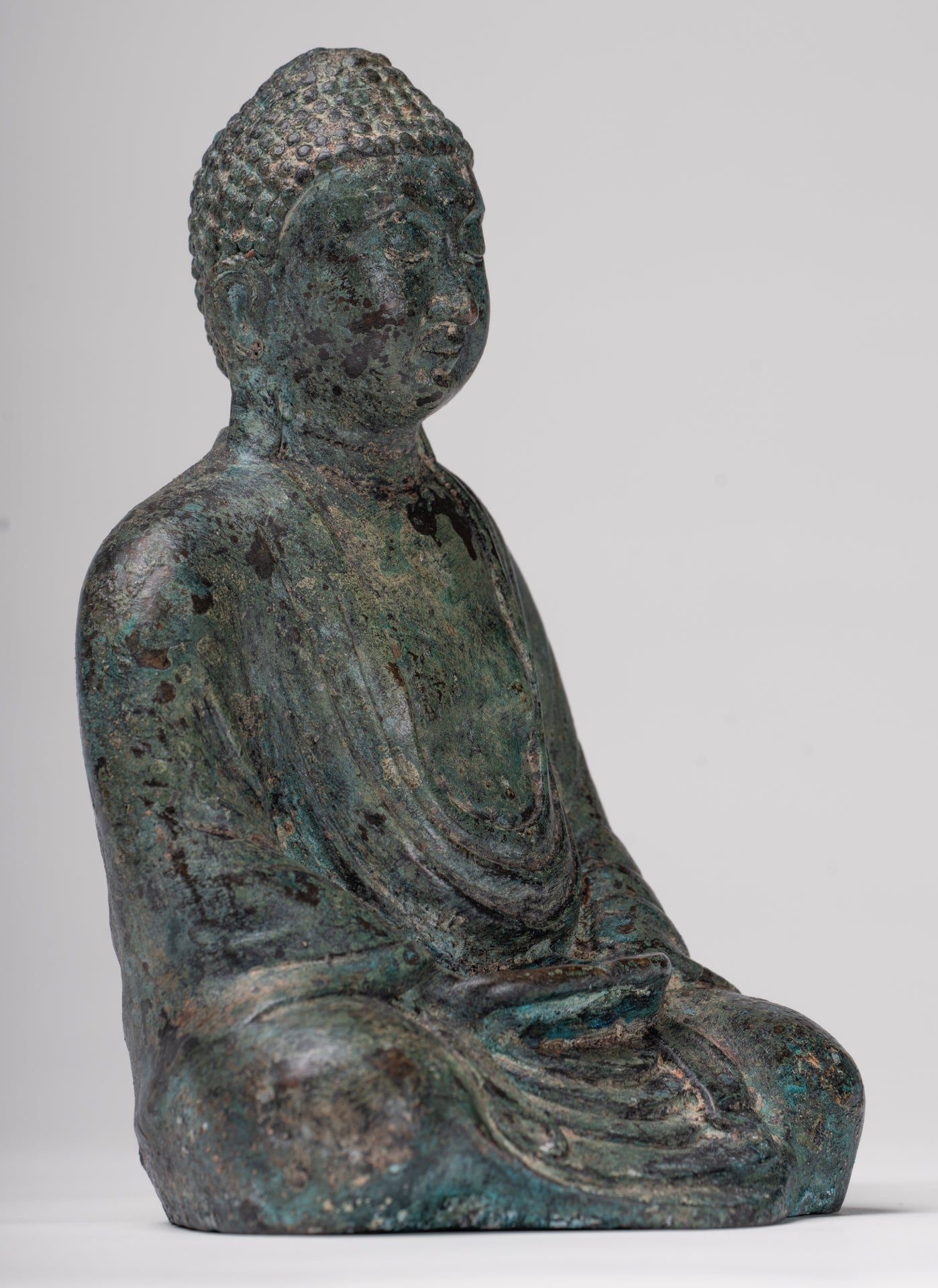 Japanese Buddha - Antique Japanese Style Bronze Seated Meditation Amitabha Buddha Statue - 18cm/7"