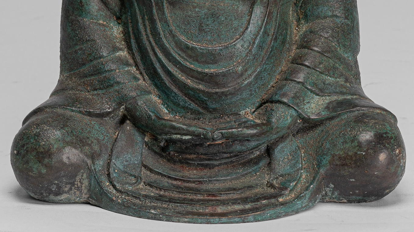 Japanese Buddha - Antique Japanese Style Bronze Seated Meditation Amitabha Buddha Statue - 30cm/12"