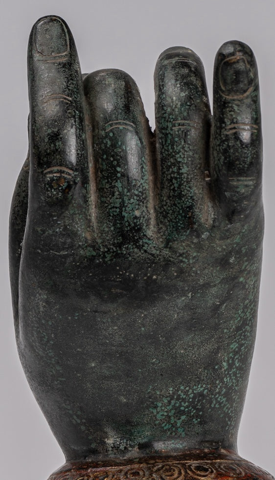 Mounted Antique Khmer Style Southeast Asia Bronze Teaching Hand - 29cm/12"