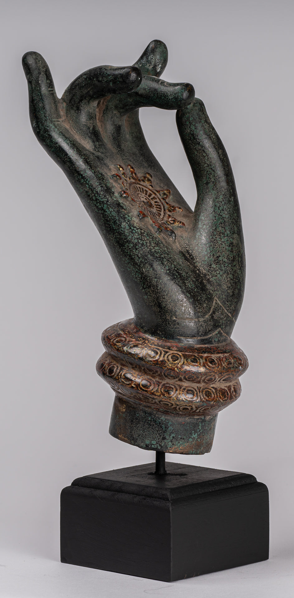 Mounted Antique Khmer Style Southeast Asia Bronze Teaching Hand - 29cm/12"