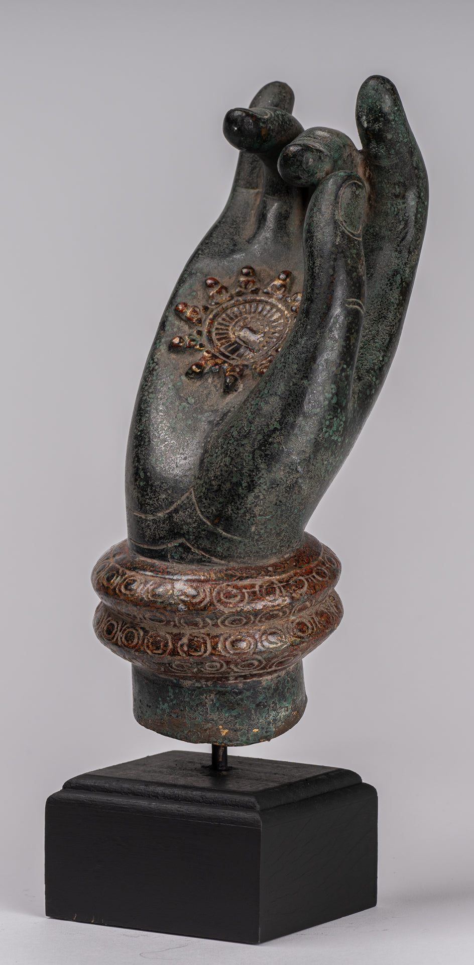 Mounted Antique Khmer Style Southeast Asia Bronze Teaching Hand - 29cm/12"