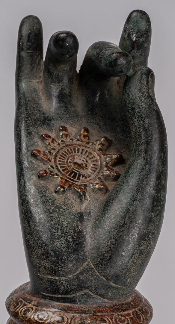 Mounted Antique Khmer Style Southeast Asia Bronze Teaching Hand - 29cm/12"