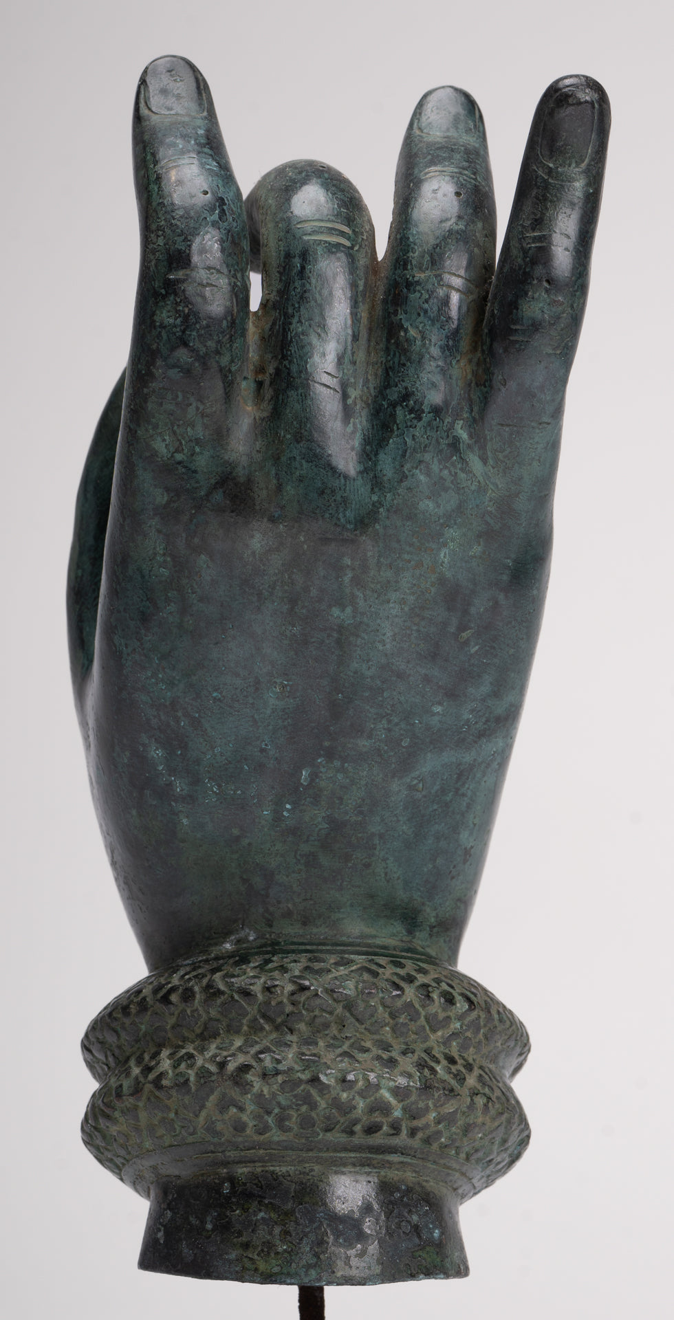 Mounted Antique Khmer Style Southeast Asia Bronze Teaching Hand - 29cm/12"