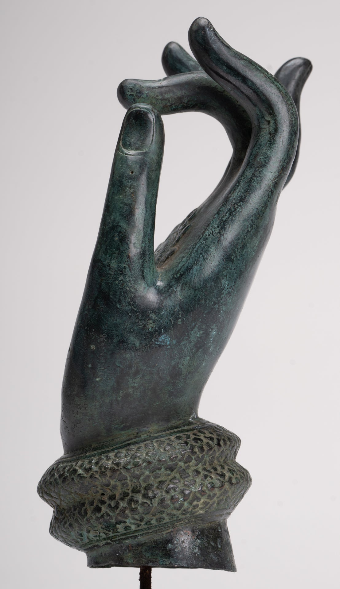 Mounted Antique Khmer Style Southeast Asia Bronze Teaching Hand - 29cm/12"
