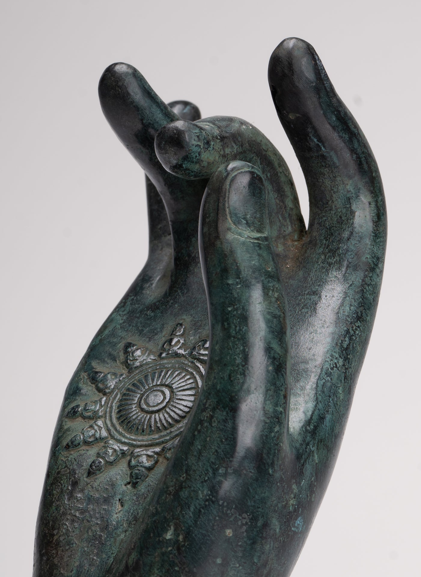 Mounted Antique Khmer Style Southeast Asia Bronze Teaching Hand - 29cm/12"