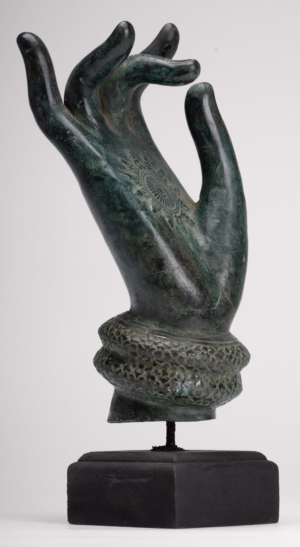 Mounted Antique Khmer Style Southeast Asia Bronze Teaching Hand - 29cm/12"