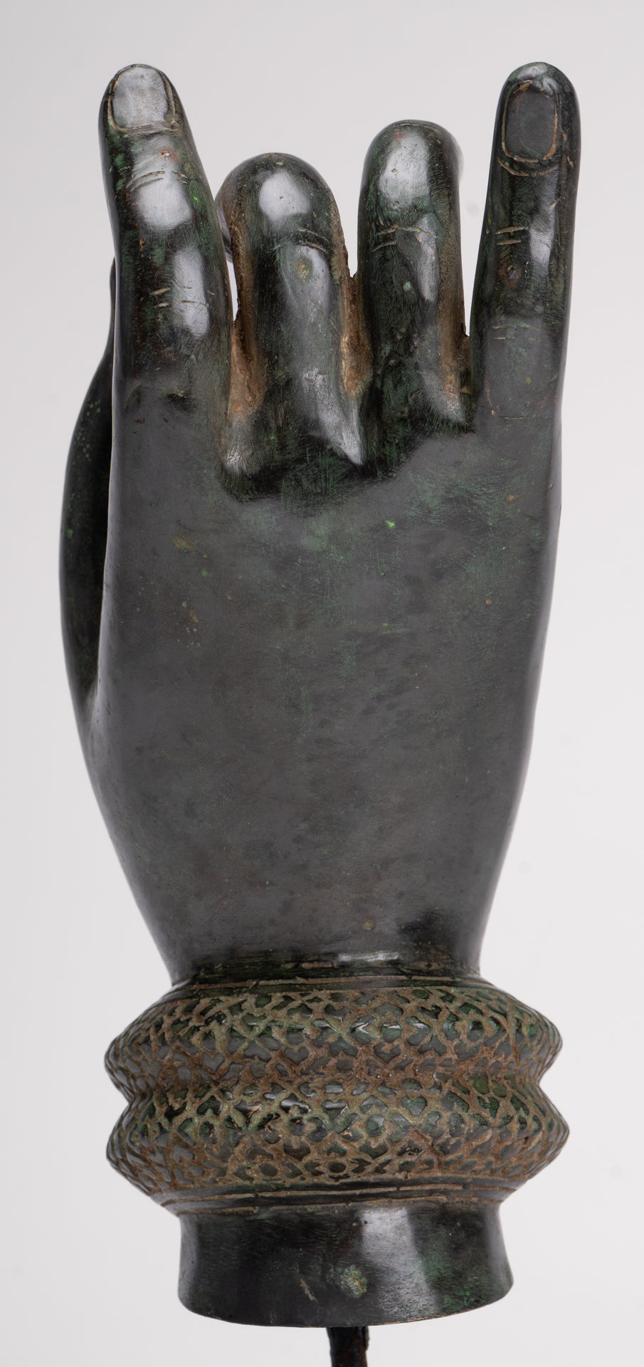 Mounted Antique Khmer Style Southeast Asia Bronze Teaching Hand - 29cm/12"