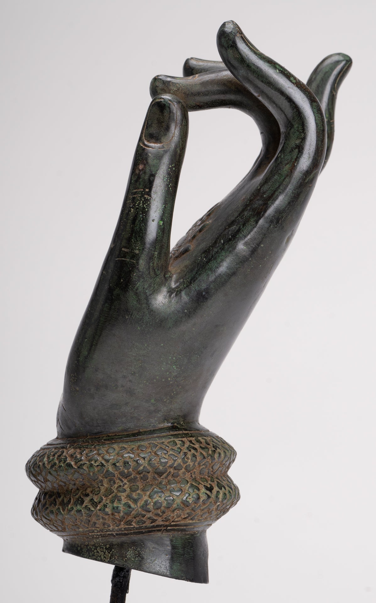 Mounted Antique Khmer Style Southeast Asia Bronze Teaching Hand - 29cm/12"