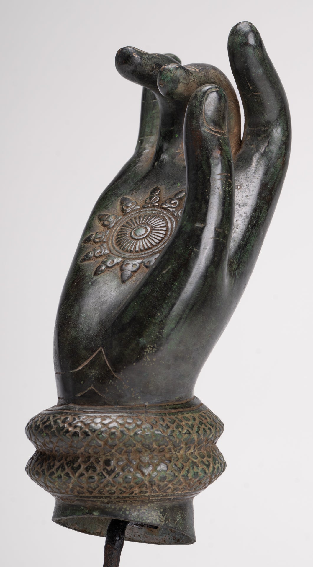 Mounted Antique Khmer Style Southeast Asia Bronze Teaching Hand - 29cm/12"