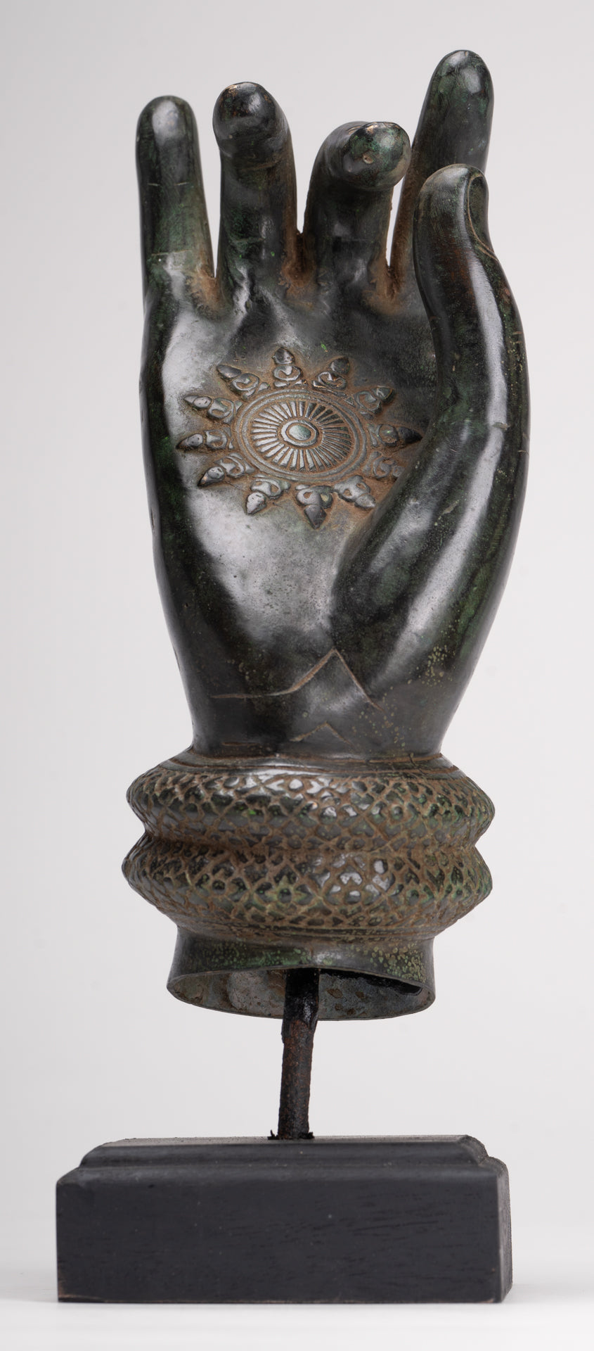 Mounted Antique Khmer Style Southeast Asia Bronze Teaching Hand - 29cm/12"