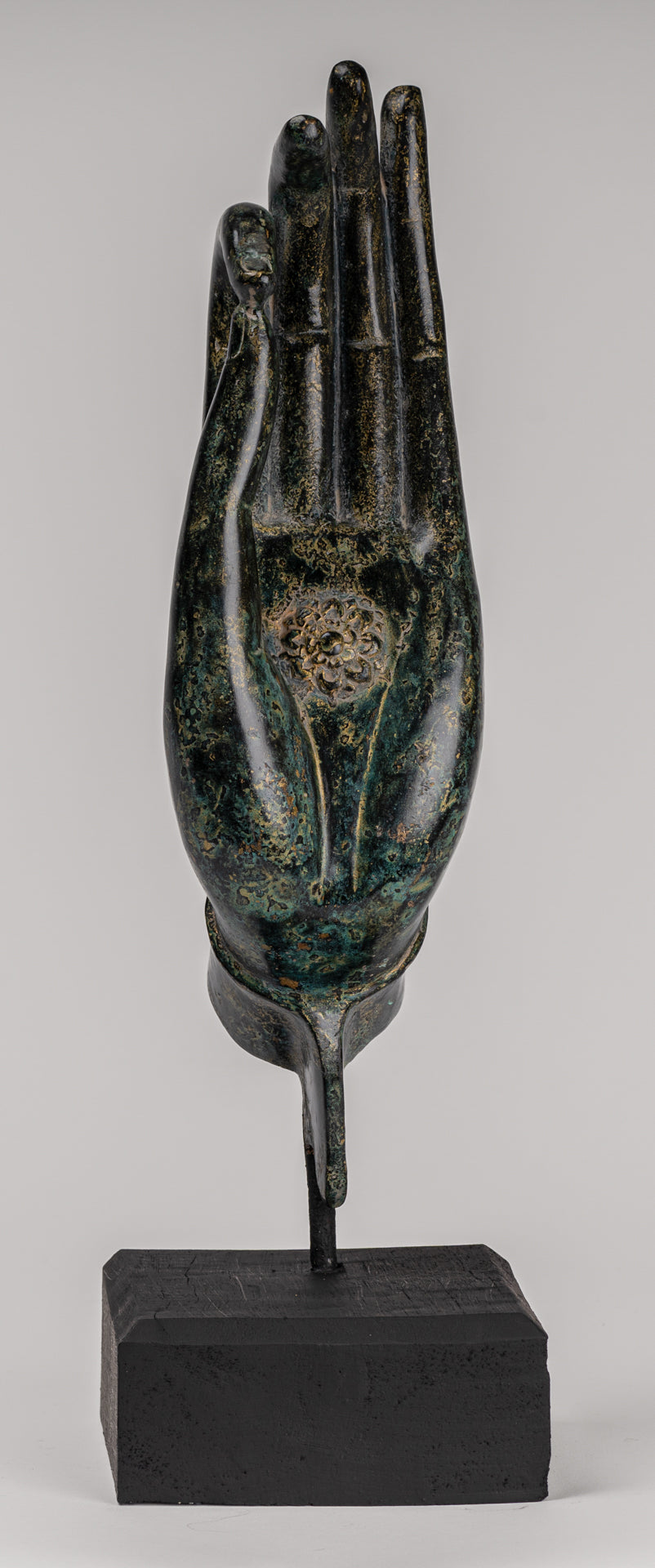Mounted Antique Khmer Style Southeast Asia Bronze Teaching Hand - 38cm/15"