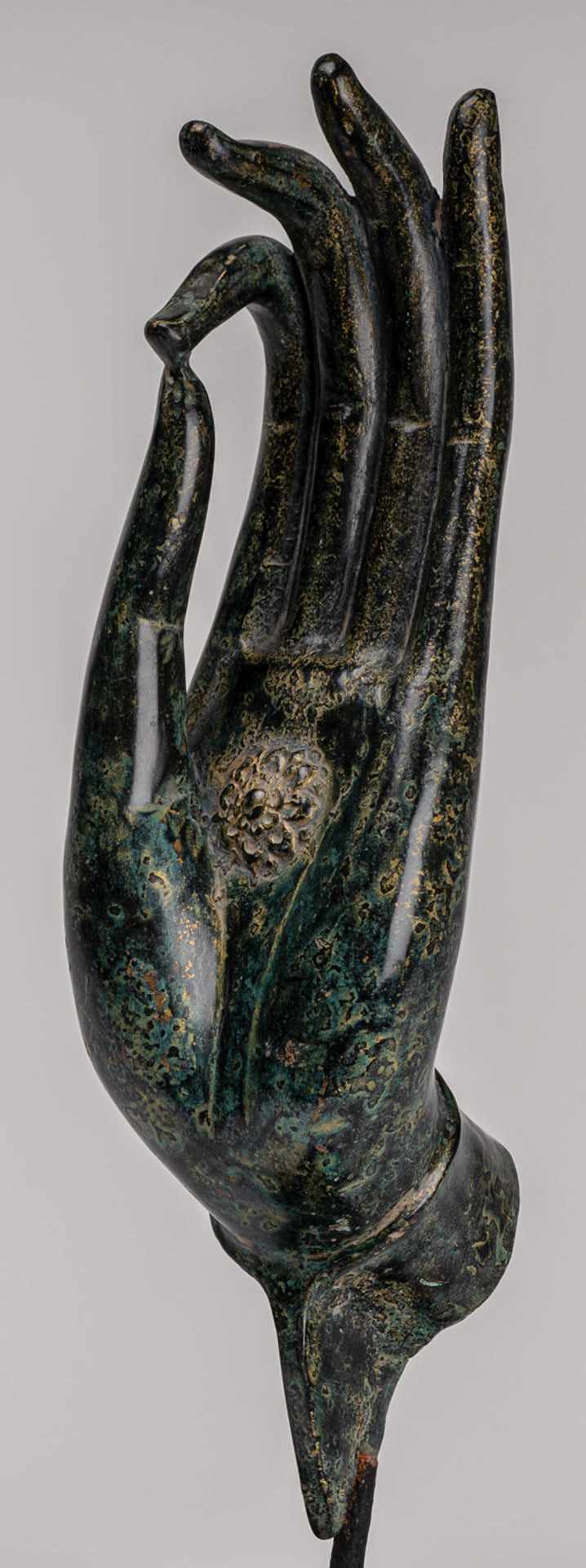 Mounted Antique Khmer Style Southeast Asia Bronze Teaching Hand - 38cm/15"