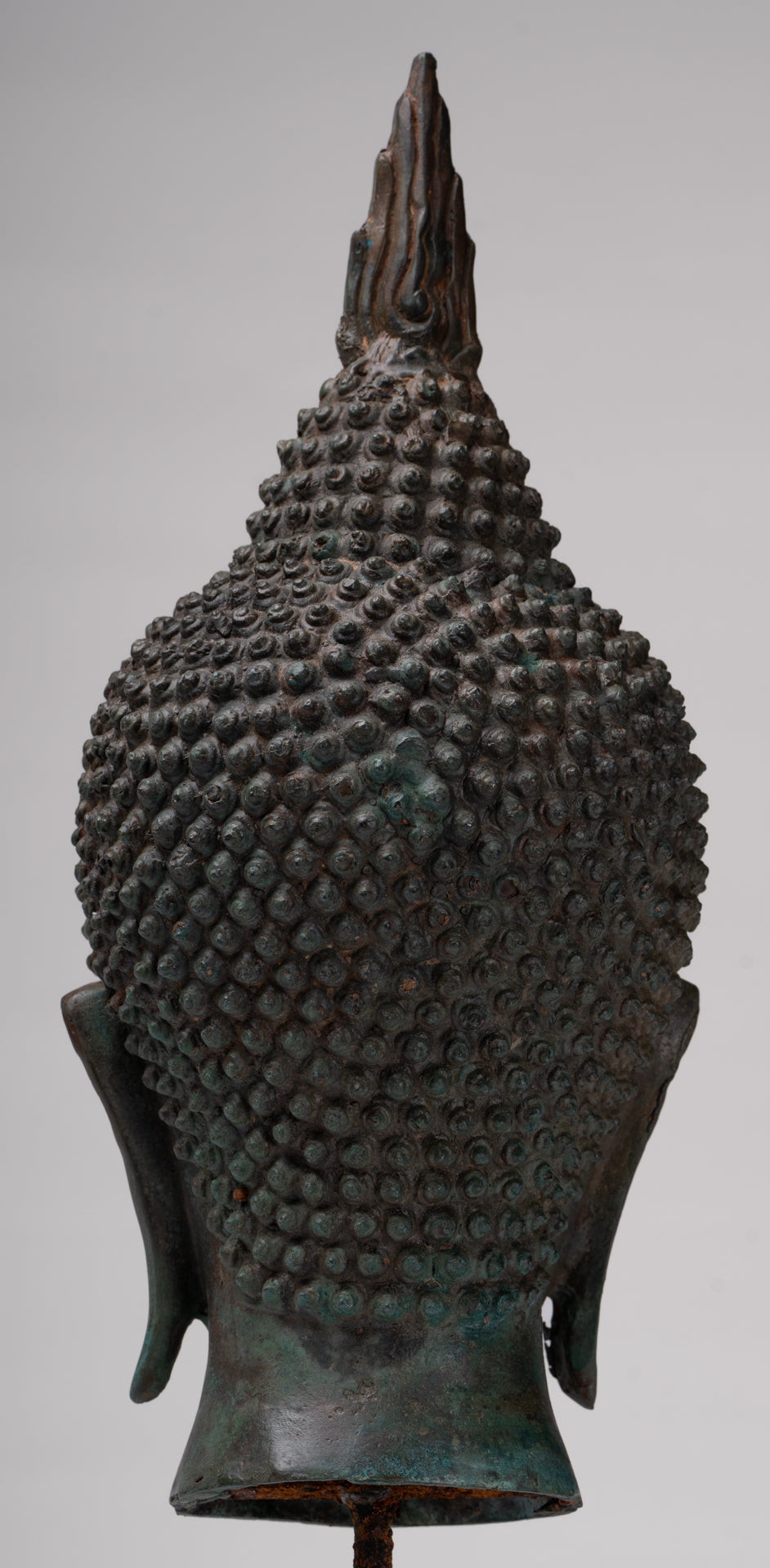 Buddha Head - Antique Thai Style Sukhothai Mounted Bronze Buddha Head - 38cm/15"