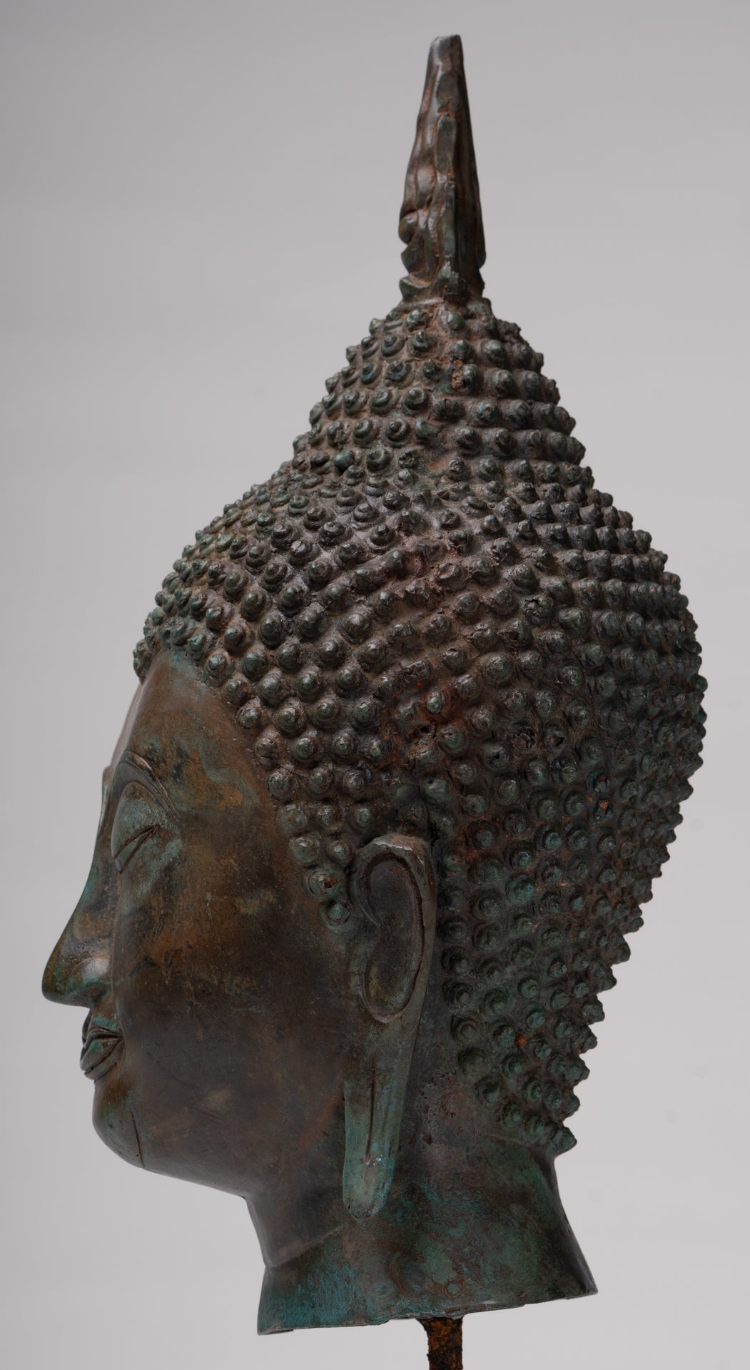 Buddha Head - Antique Thai Style Sukhothai Mounted Bronze Buddha Head - 38cm/15"