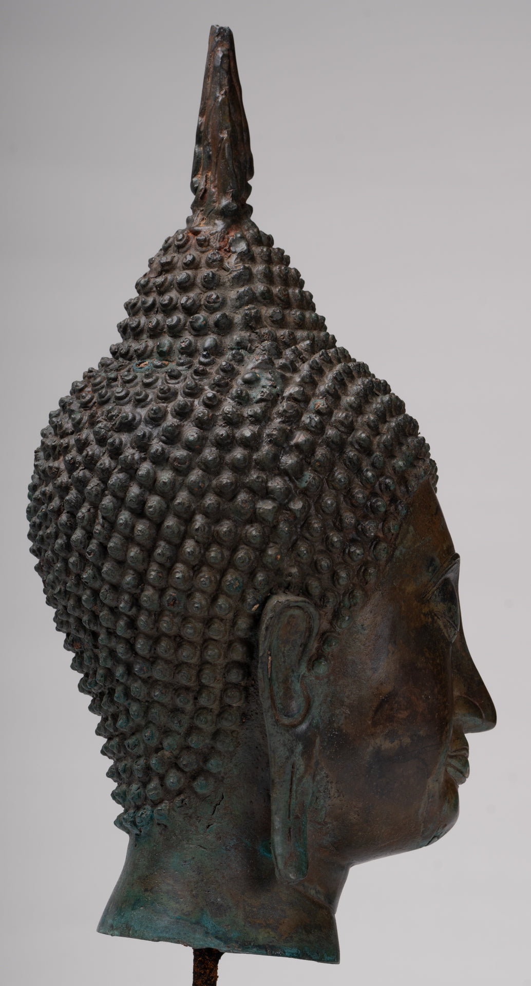 Buddha Head - Antique Thai Style Sukhothai Mounted Bronze Buddha Head - 38cm/15"
