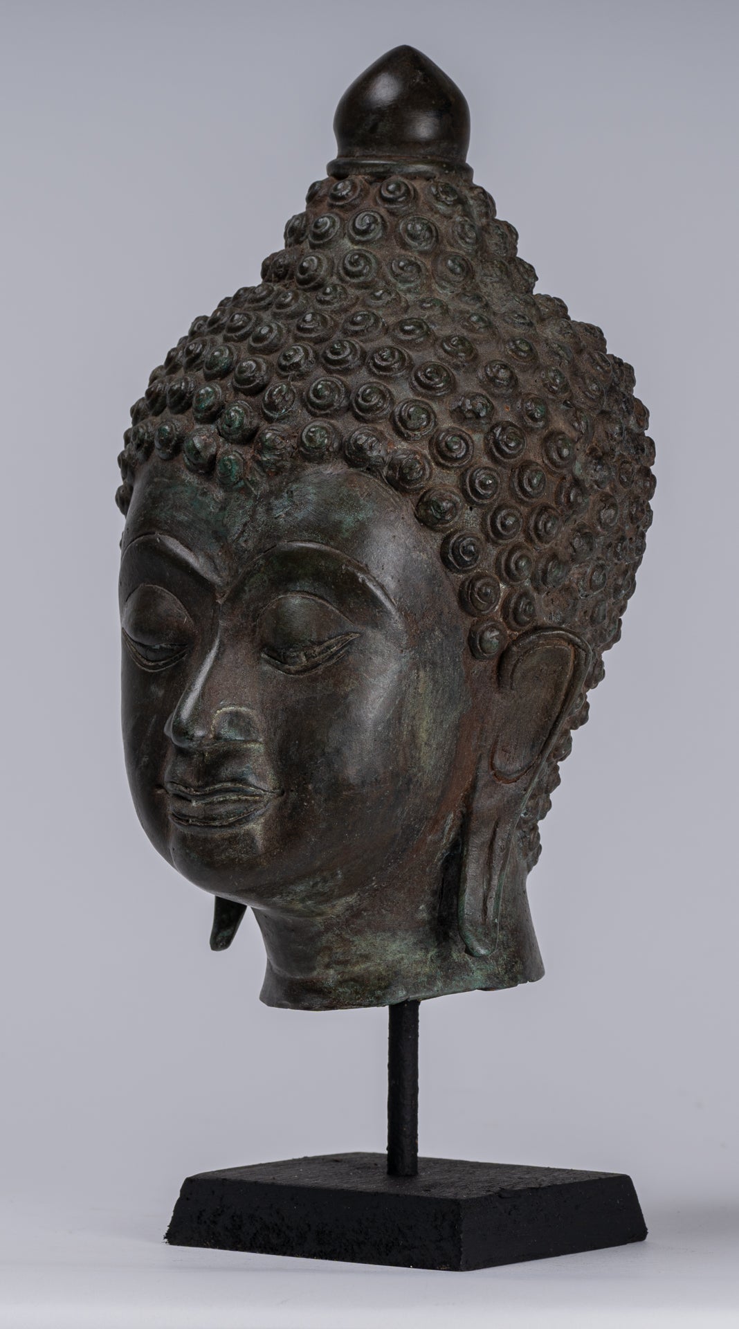 Bouddha Head - Style Thai Thai Chiang Saen Bronze Mouted Bouddha Head - 33 cm / 13 "