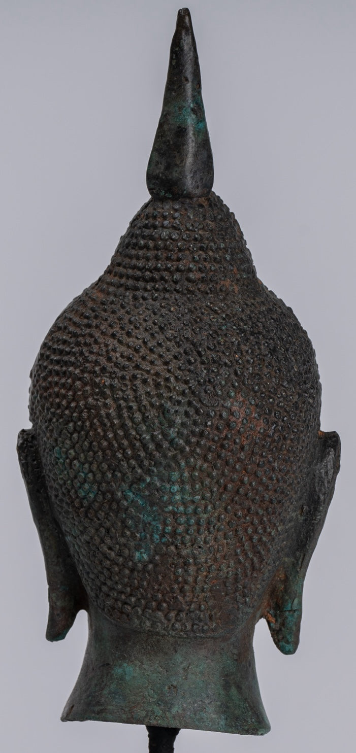 Buddha Head - Antique Thai Style Sukhothai Mounted Bronze Buddha Head - 22cm/9"