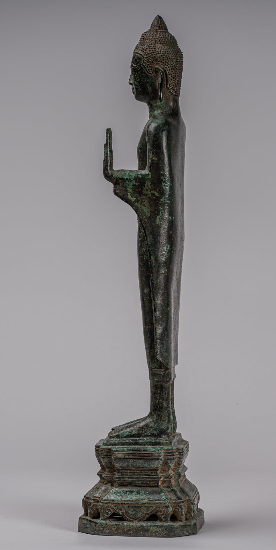 Buddha Statue - Antique Khmer Style Bronze Standing Abhaya Protection Buddha Statue - 52cm/21"