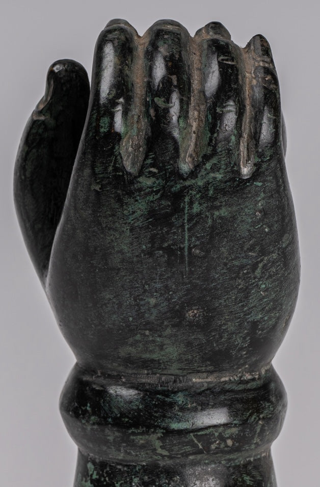 Mounted Antique Khmer Style Southeast Asia Bronze Vishnu Hand & Pinda or Ball - 22cm/9"