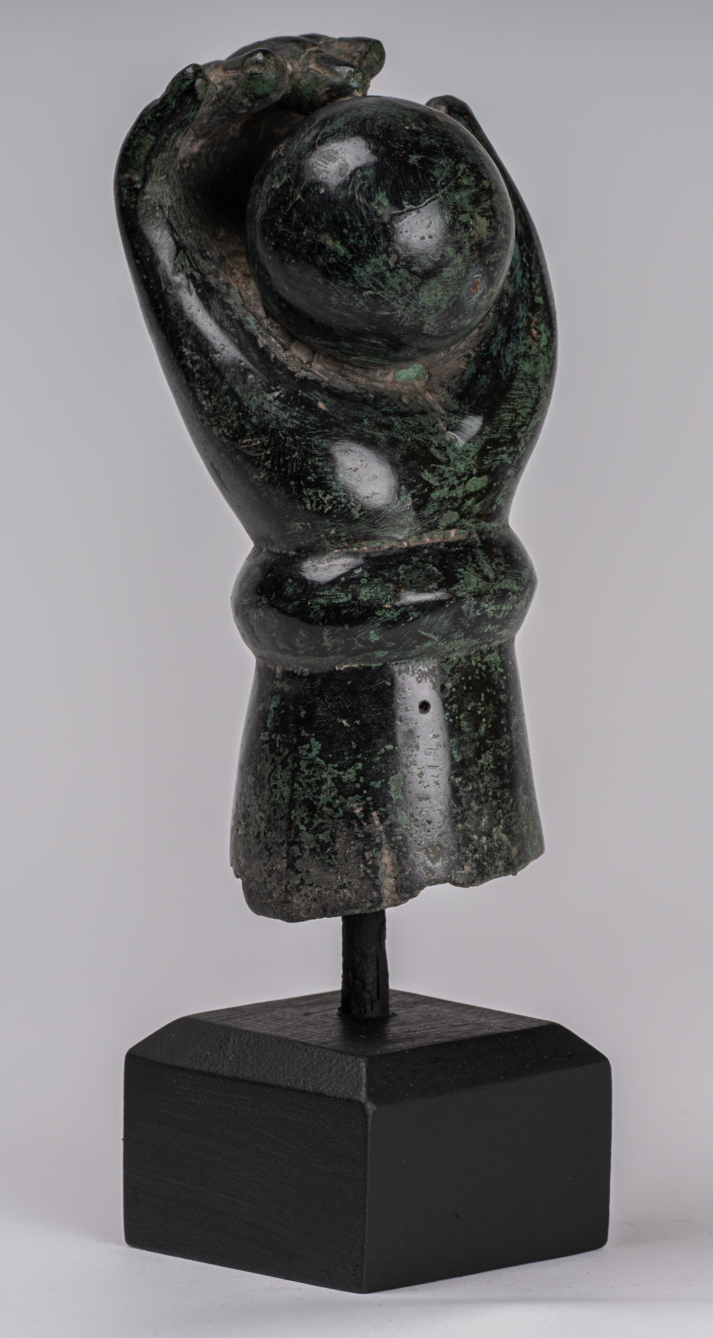 Mounted Antique Khmer Style Southeast Asia Bronze Vishnu Hand & Pinda or Ball - 22cm/9"