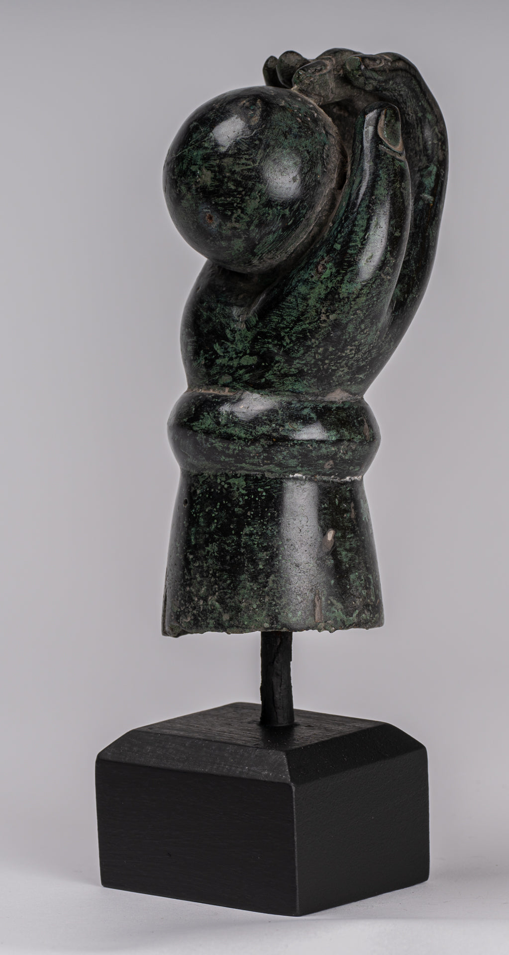 Mounted Antique Khmer Style Southeast Asia Bronze Vishnu Hand & Pinda or Ball - 22cm/9"