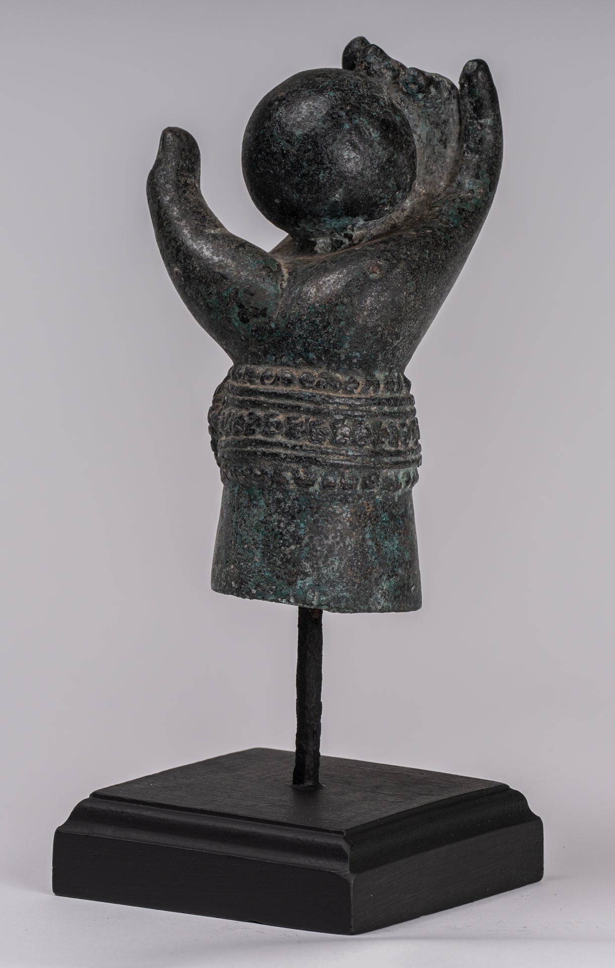 Mounted Antique Khmer Style Southeast Asia Bronze Vishnu Hand & Pinda or Ball - 24cm/10"