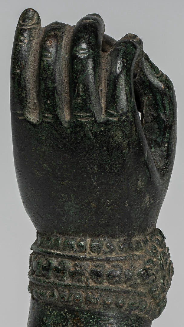 Mounted Antique Khmer Style Southeast Asia Bronze Vishnu Hand & Pinda or Ball - 22cm/9"