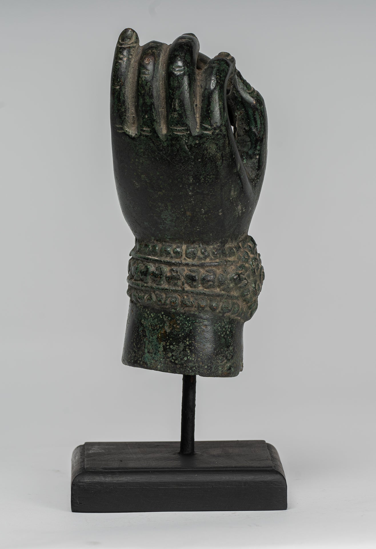 Mounted Antique Khmer Style Southeast Asia Bronze Vishnu Hand & Pinda or Ball - 22cm/9"