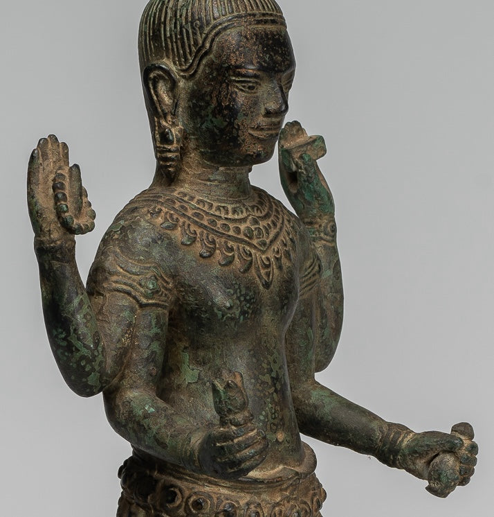 Antique Khmer Style Bronze Bayon Style Standing Lokeshvara Statue - 37cm/15"