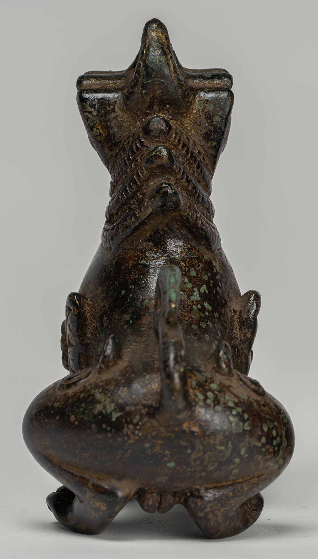 Antique Burmese Style Bronze Standing Chinthe Guardian Temple Lions - 12cm/5" (Pair)