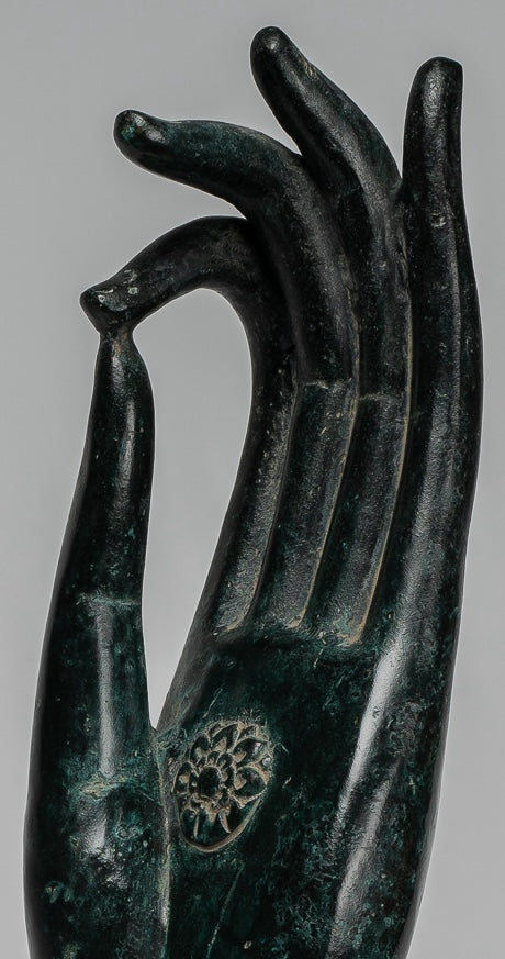 Mounted Antique Khmer Style Southeast Asia Bronze Teaching Hand - 40cm/16"