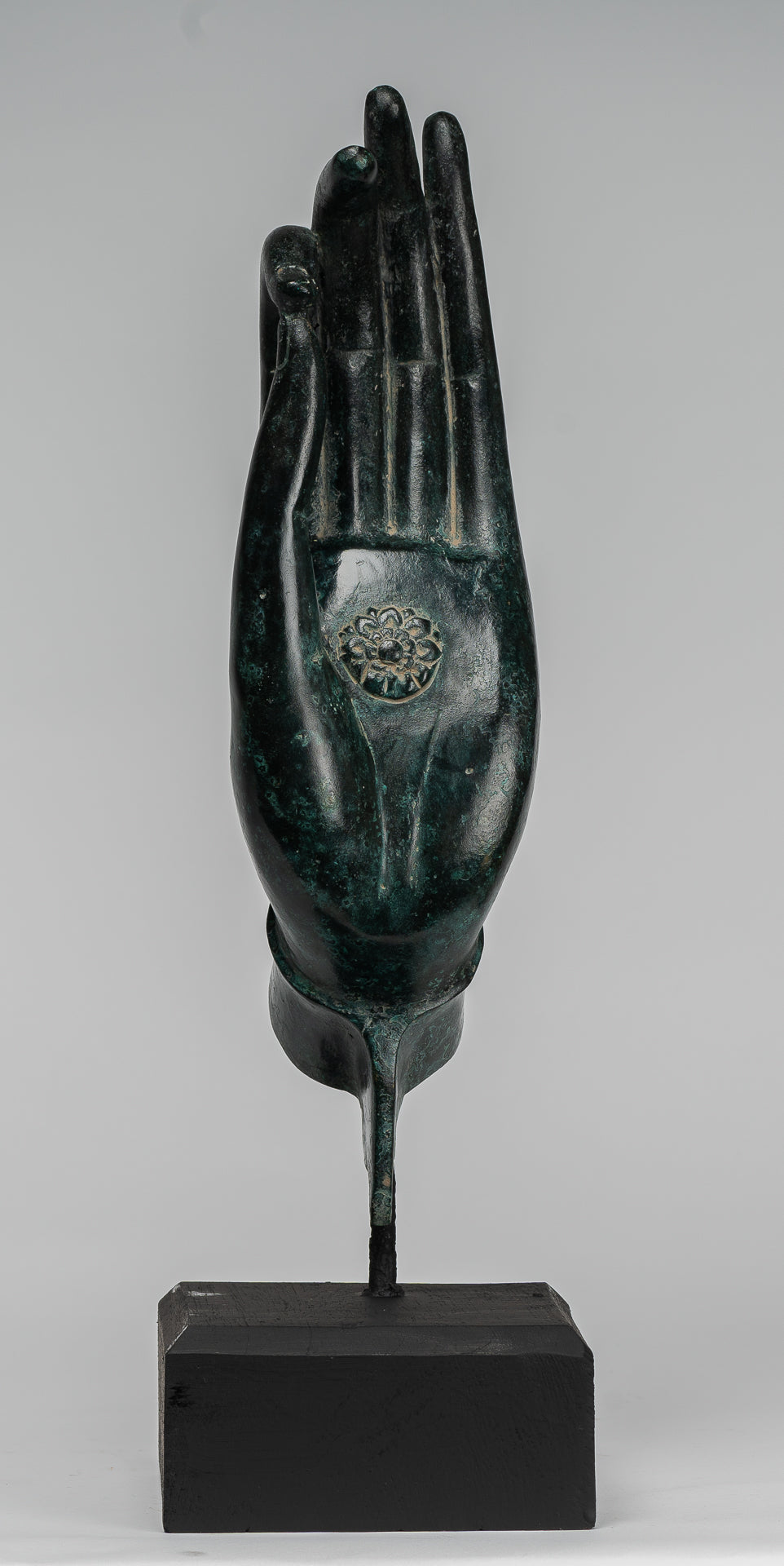Mounted Antique Khmer Style Southeast Asia Bronze Teaching Hand - 40cm/16"
