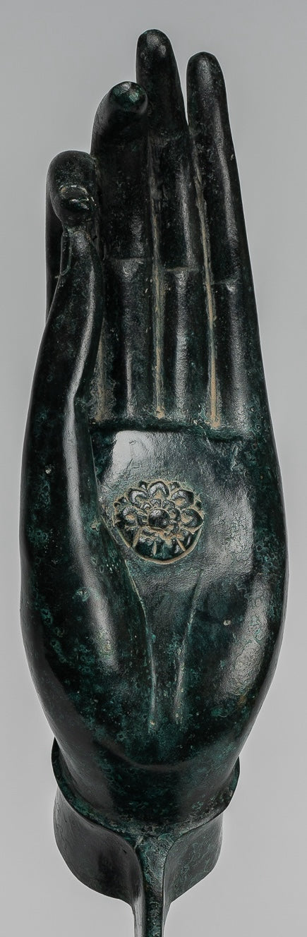 Mounted Antique Khmer Style Southeast Asia Bronze Teaching Hand - 40cm/16"