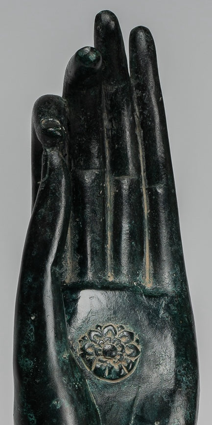 Mounted Antique Khmer Style Southeast Asia Bronze Teaching Hand - 40cm/16"