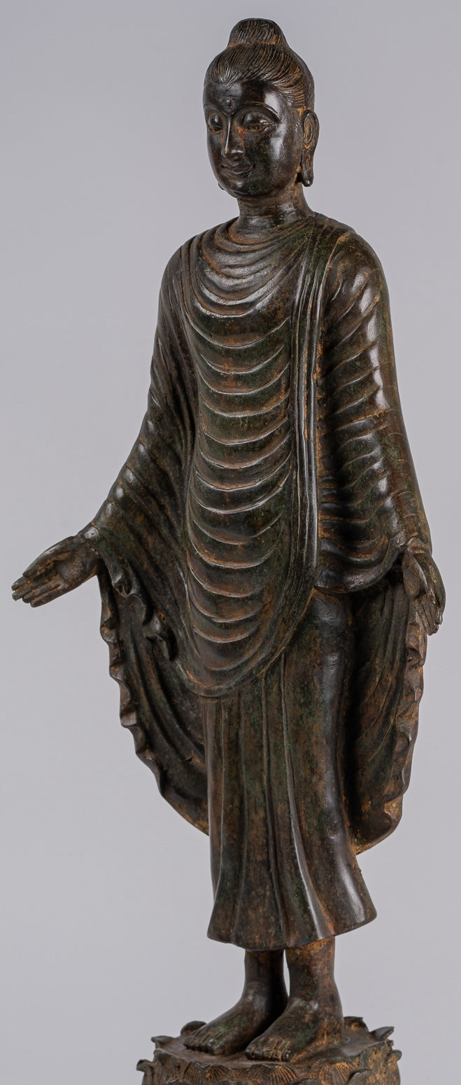 Indian Buddha Statue - Antique Gandhara Style Bronze Standing Buddha Statue - 70cm/28"