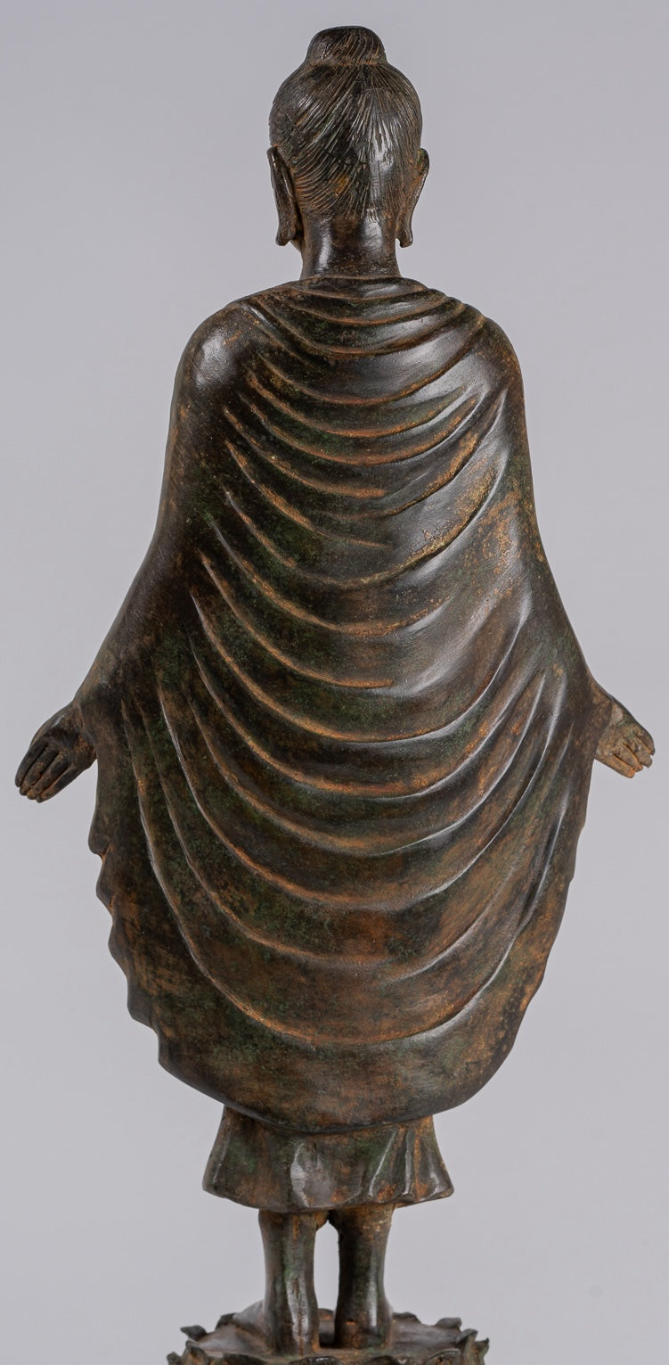 Indian Buddha Statue - Antique Gandhara Style Bronze Standing Buddha Statue - 70cm/28"