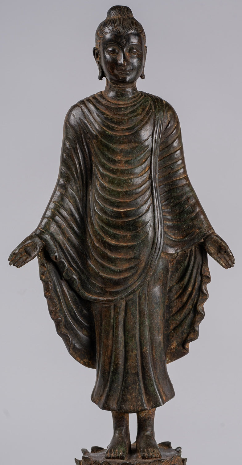 Indian Buddha Statue - Antique Gandhara Style Bronze Standing Buddha Statue - 70cm/28"