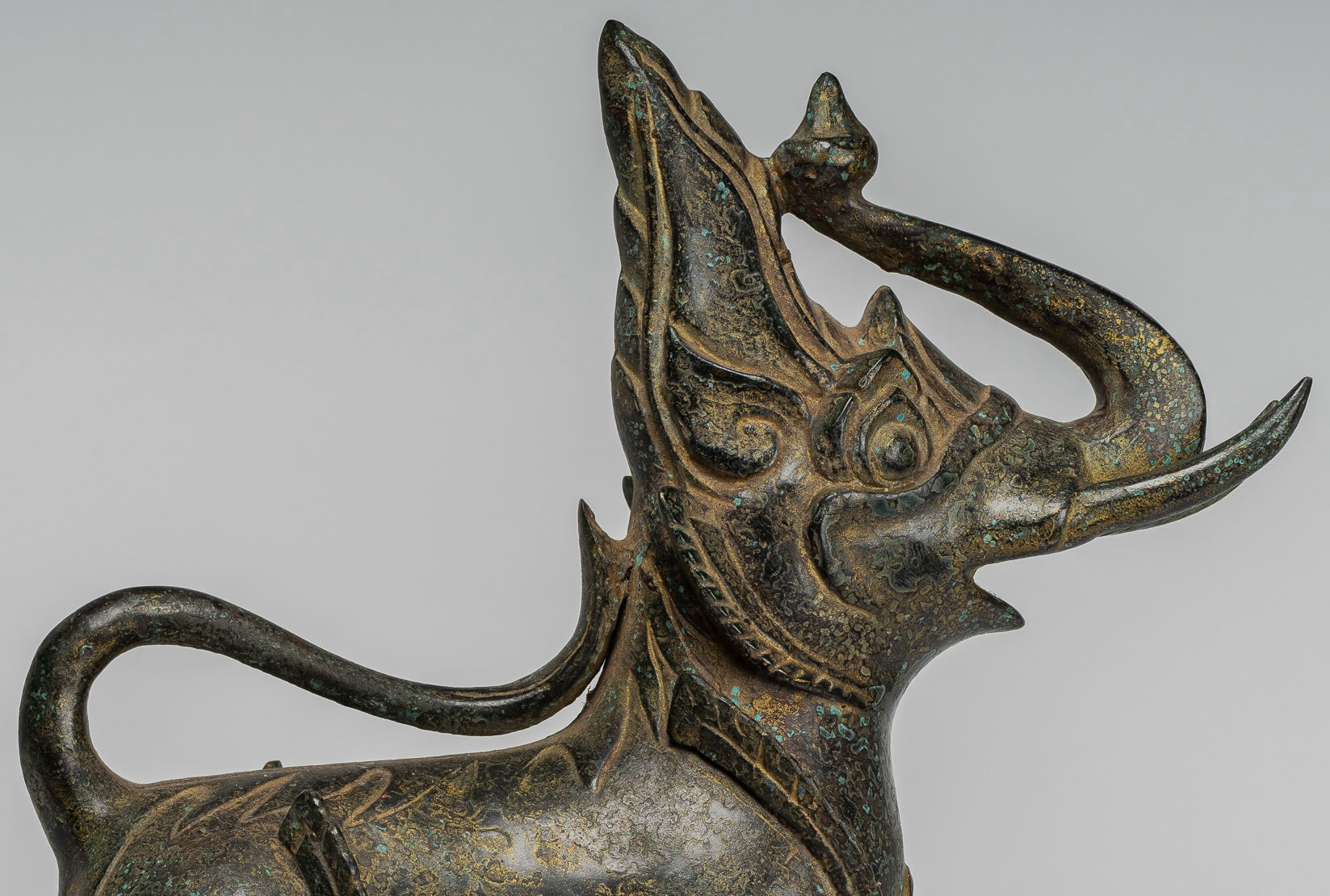 Antique Burmese Style Bronze Standing Chinthe Guardian Temple Lion - 29cm/12"