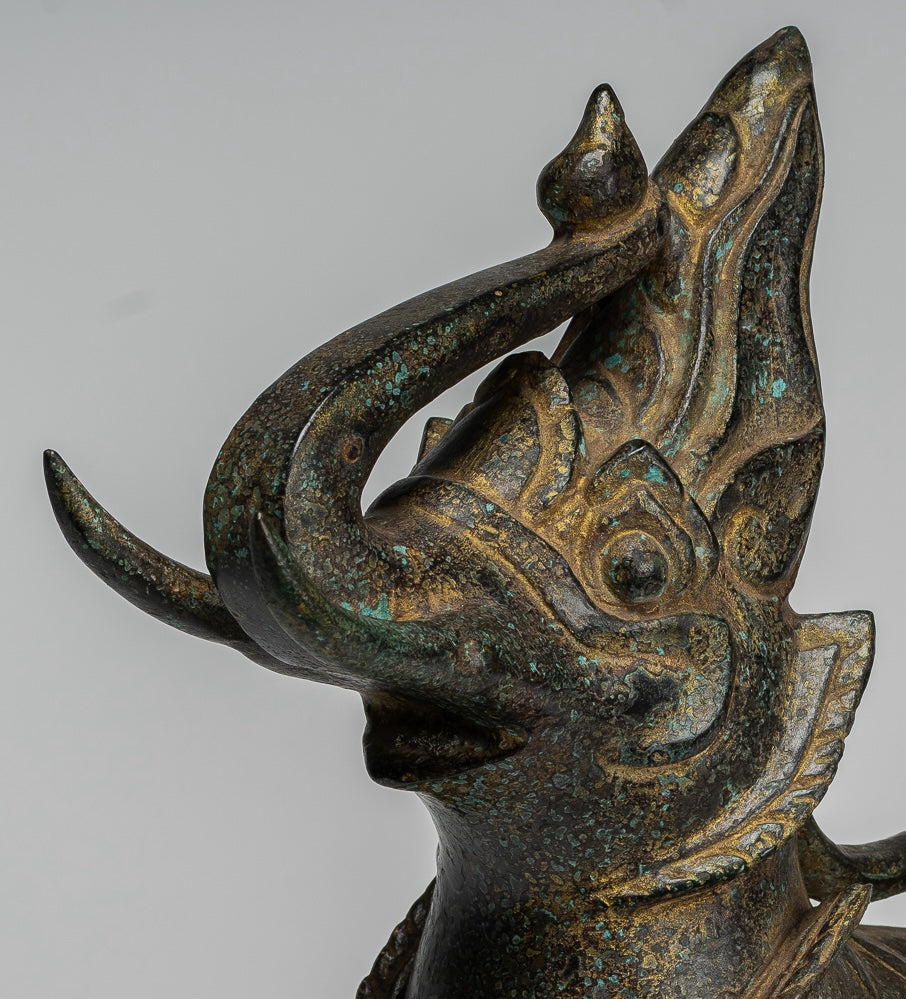 Antique Burmese Style Bronze Standing Chinthe Guardian Temple Lion - 29cm/12"